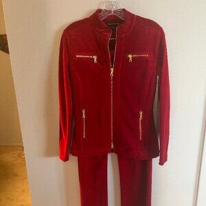 New Boston Proper Rio Red Velour Dual Zipper Jacket & Pants Set - Size XXS